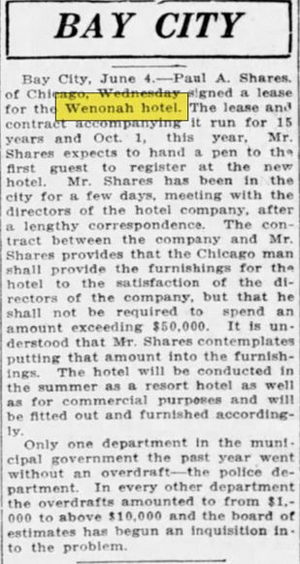 Wenonah Hotel - June 4 1908 Article (newer photo)